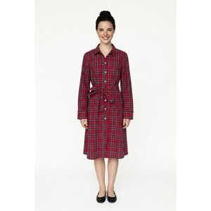 Draper James Red Plaid  Midi Shirt Dress Ruffle Cuffs Tie Waist Belt 12